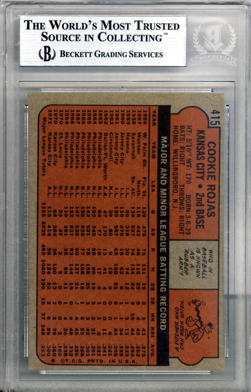 Cookie Rojas Autographed 1972 Topps Card #415 Kansas City Royals Beckett BAS #10209915