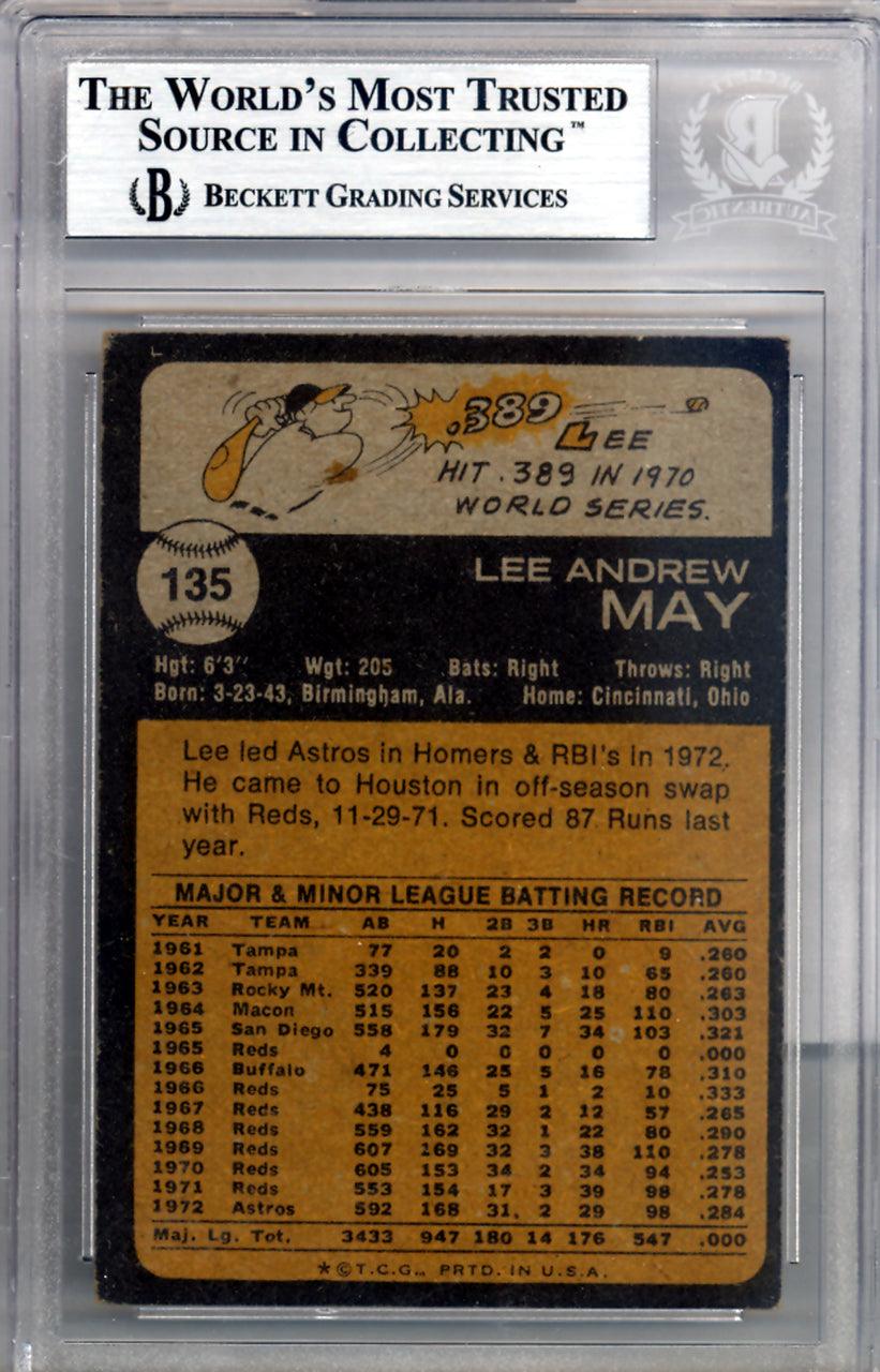 Lee May Autographed 1973 Topps Card #135 Houston Astros Beckett BAS #10209979
