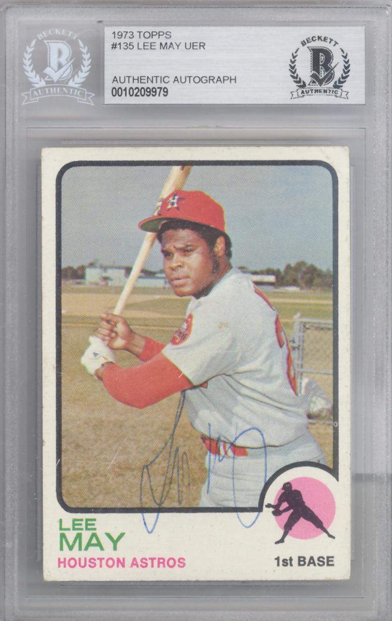 Lee May Autographed 1973 Topps Card #135 Houston Astros Beckett BAS #10209979