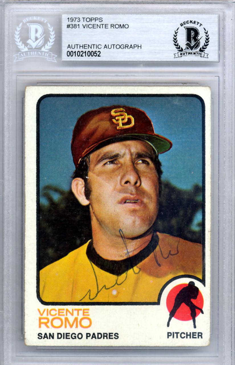 Vicente Romo Autographed 1973 Topps Card #381 San Diego Padres Beckett BAS #10210052
