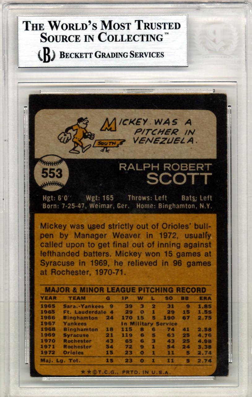Mickey Scott Autographed 1973 Topps Card #553 Baltimore Orioles Beckett BAS #10210114