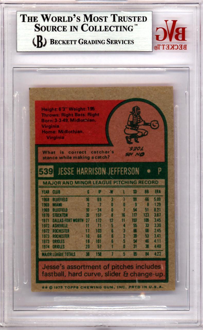 Jesse Jefferson Autographed 1975 Topps Mini Card #539 Baltimore Orioles Beckett BAS #10211281