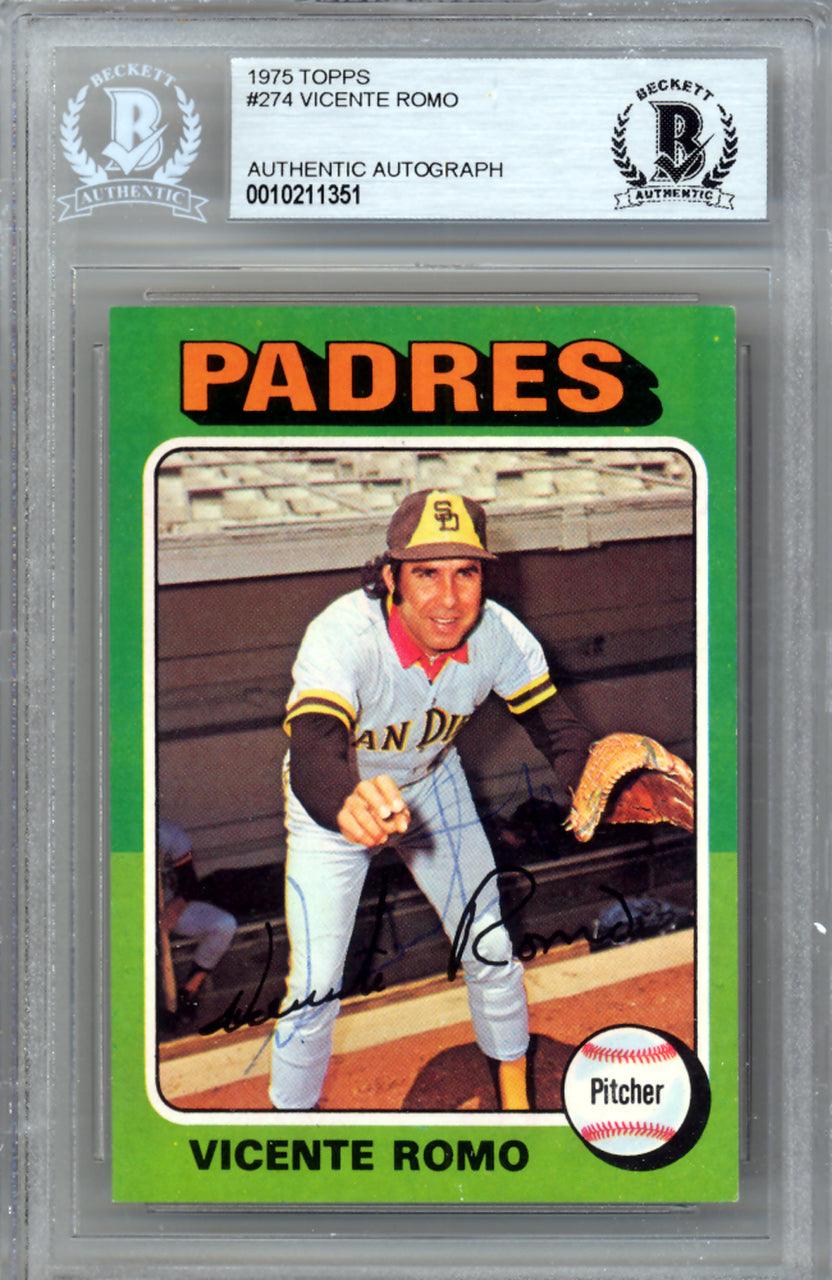Vicente Romo Autographed 1975 Topps Card #274 San Diego Padres Beckett BAS #10211351