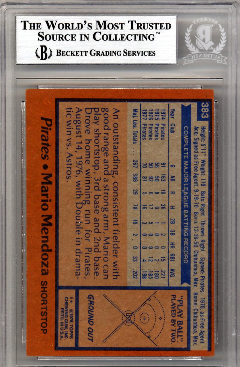 Mario Mendoza Autographed 1978 Topps Card #383 Pittsburgh Pirates Beckett BAS #10211473