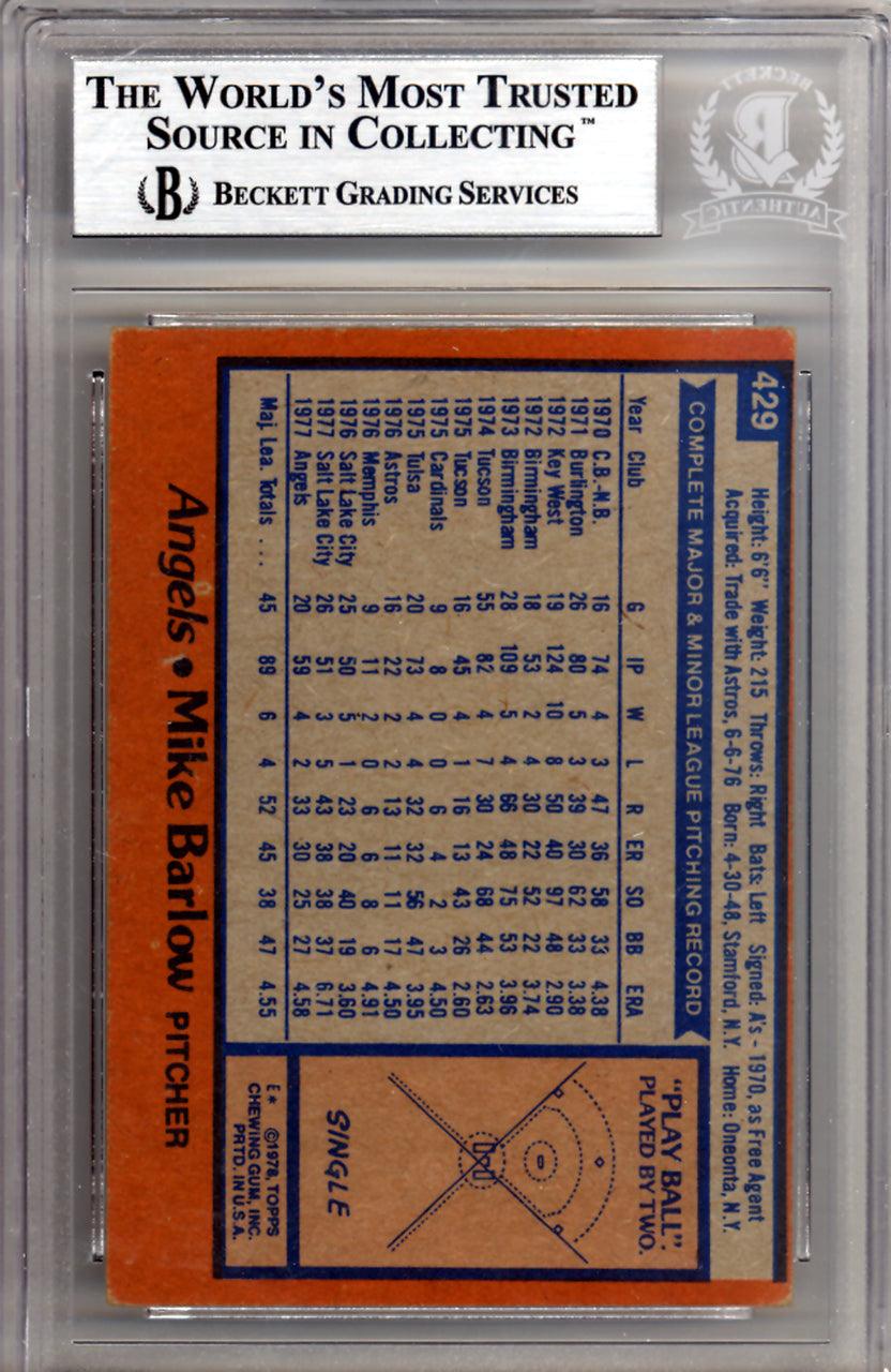 Mike Barlow Autographed 1978 Topps Card #429 California Angels Beckett BAS #10211540