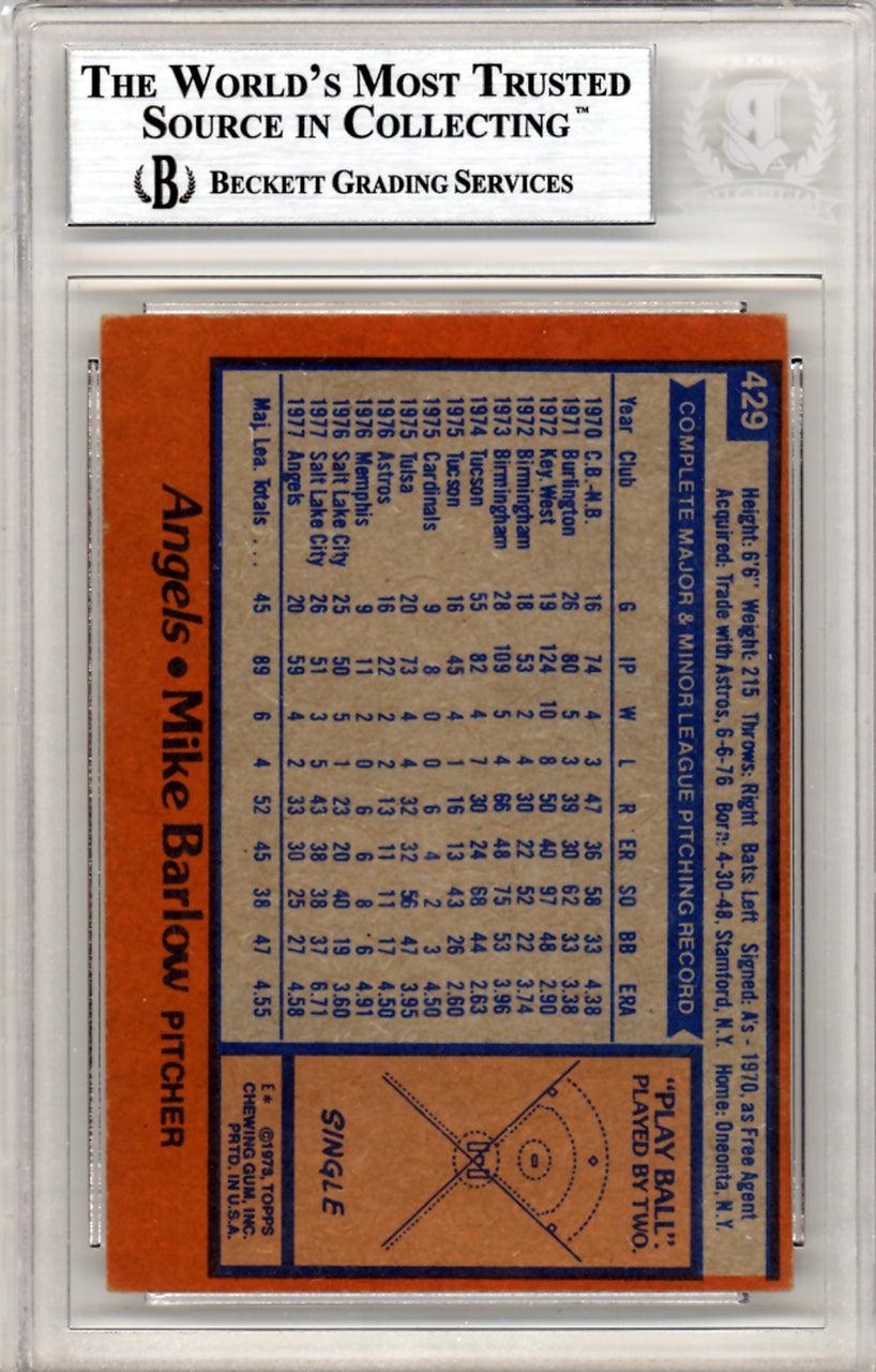 Mike Barlow Autographed 1978 Topps Card #429 California Angels Beckett BAS #10211541