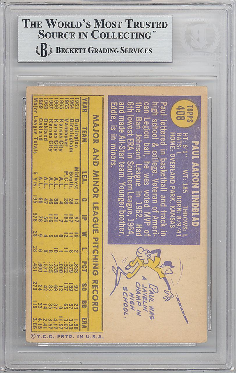 Paul Lindblad Autographed 1970 Topps Card #408 Oakland A's Beckett BAS #10265658