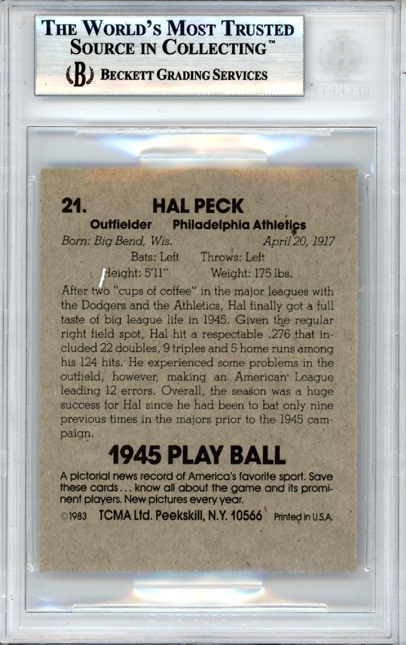 Hal Peck Autographed 1983 TCMA 1945 Play Ball Reprint Card #21 Philadelphia A's Beckett BAS #10379290