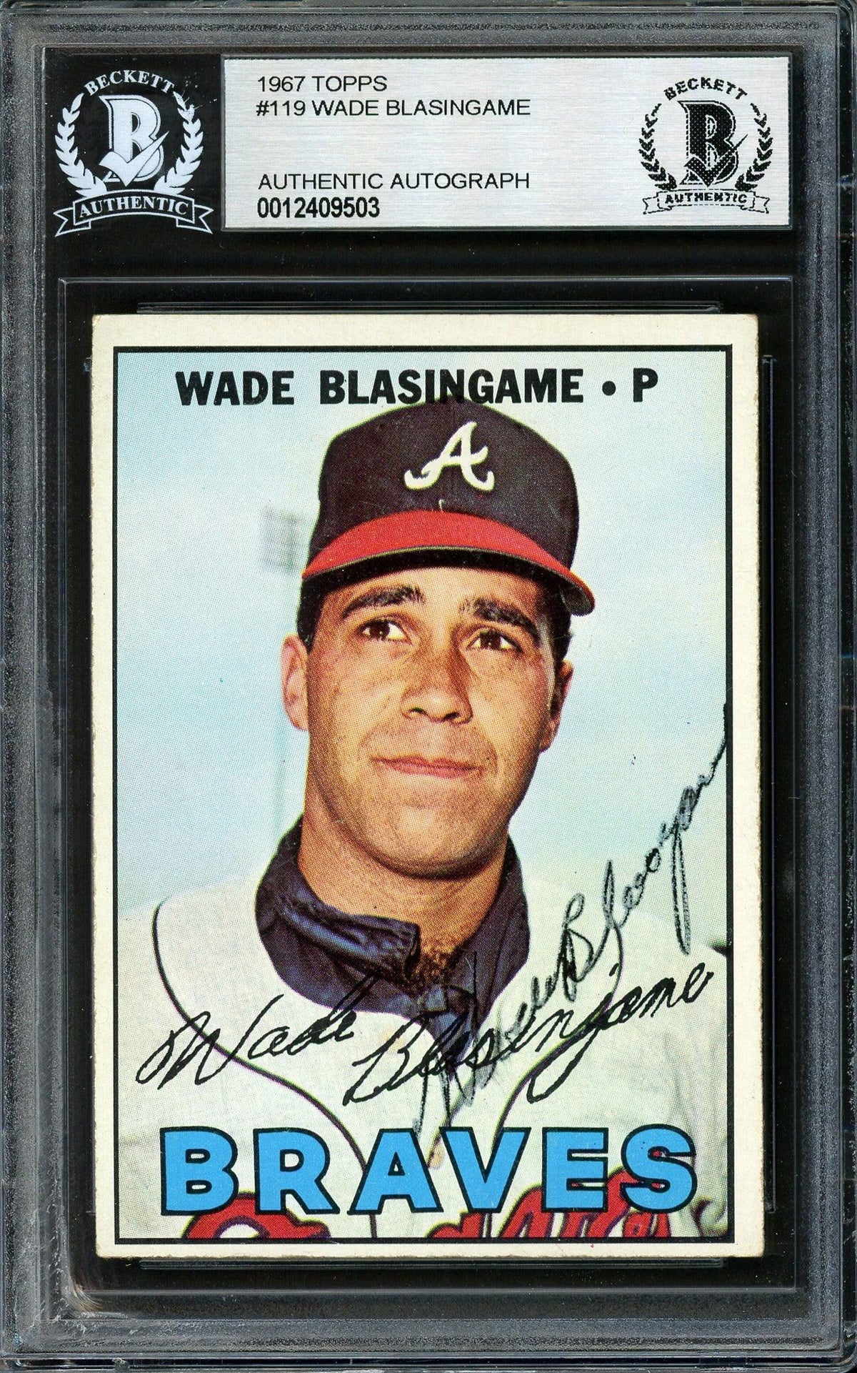 Wade Blasingame Autographed 1967 Topps Card #119 Atlanta Braves High Number Beckett BAS #12409503