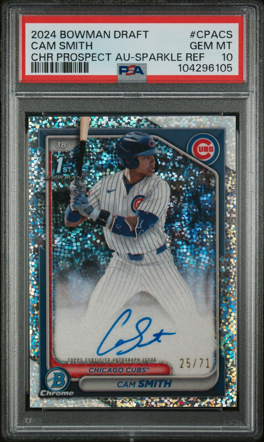 2024 Bowman Draft Sparkle Cam Smith #CPACS Auto /71 PSA 10