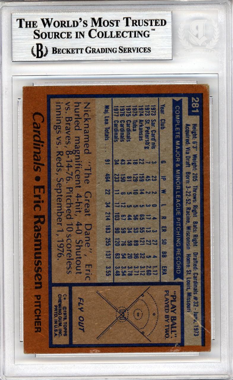 Eric Rasmussen Autographed 1978 Topps Card #281 St. Louis Cardinals Beckett BAS #10447307
