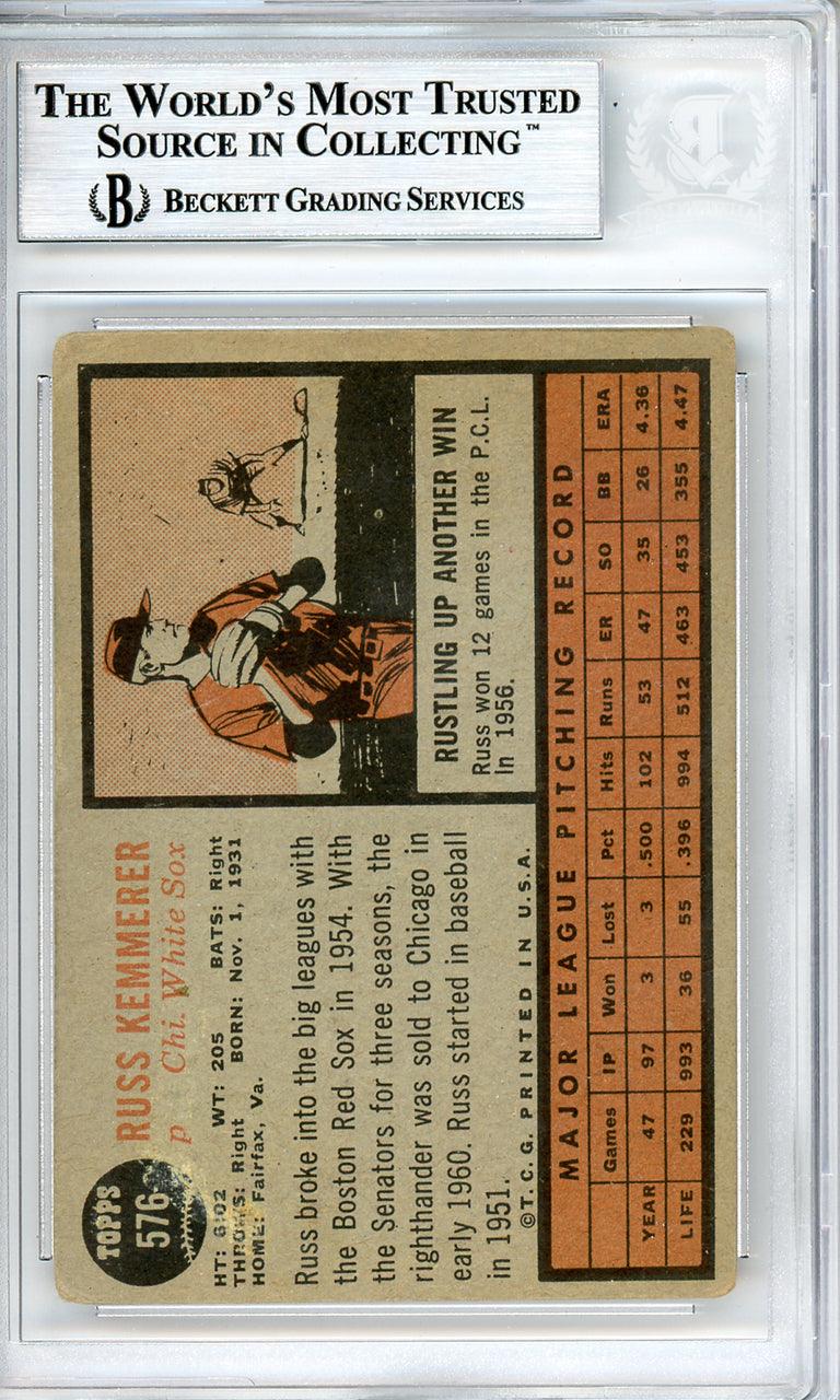 Russ Kemmerer Autographed 1962 Topps Card #576 Chicago White Sox Beckett BAS #10540243