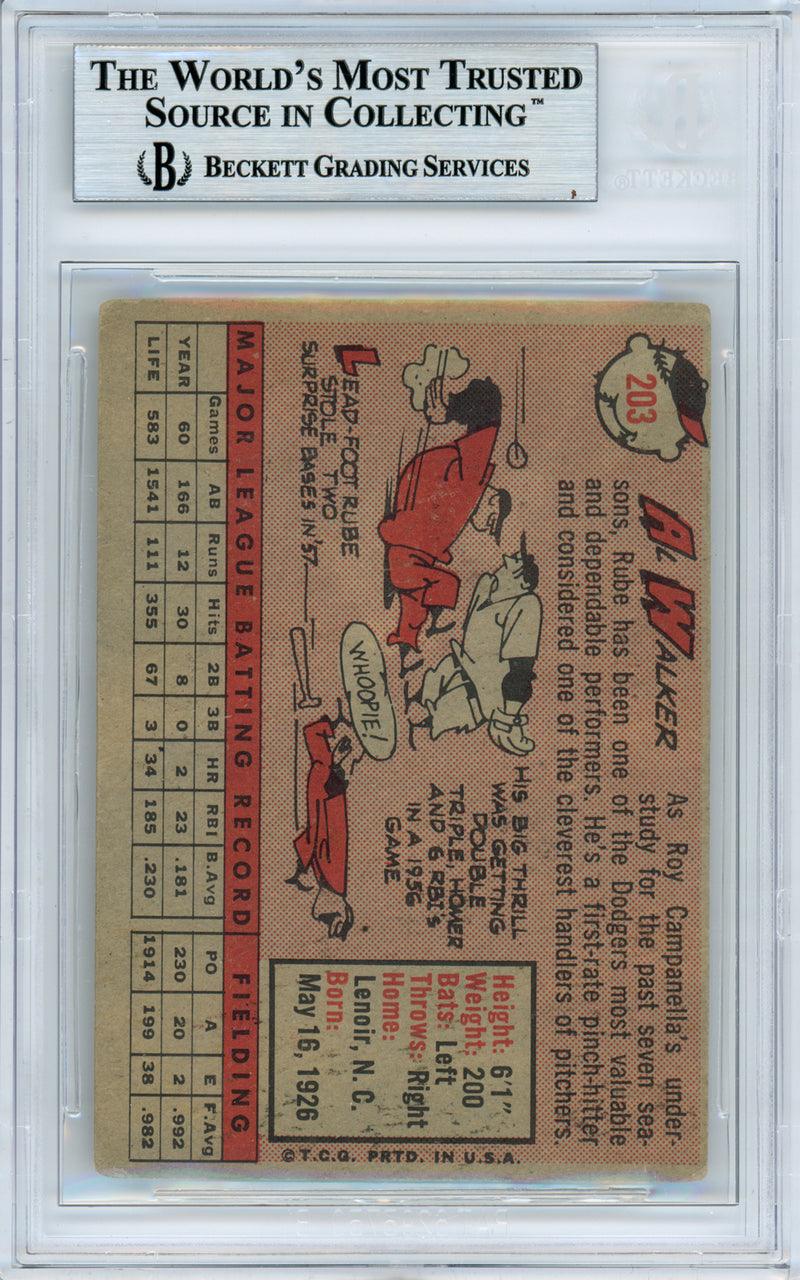 Al "Rube" Walker Autographed 1958 Topps Card #203 Brooklyn Dodgers Beckett BAS #10982224