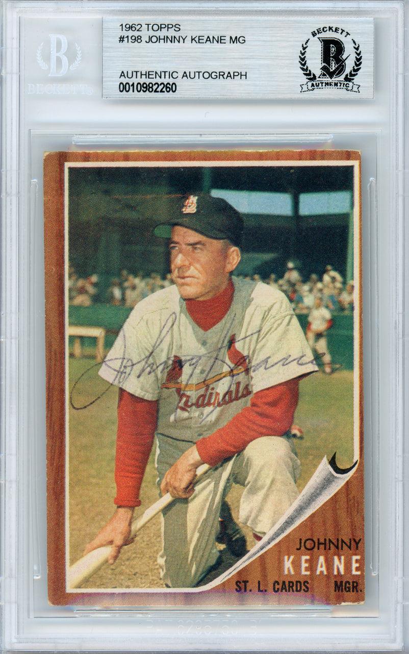 Johnny Keane Autographed 1962 Topps Card #198 St. Louis Cardinals Beckett BAS #10982260