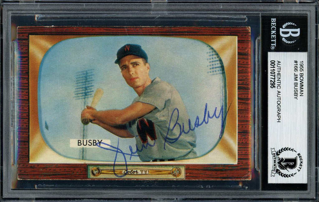 Jim Busby Autographed 1955 Bowman Card #166 Washington Senators Beckett BAS #11077295
