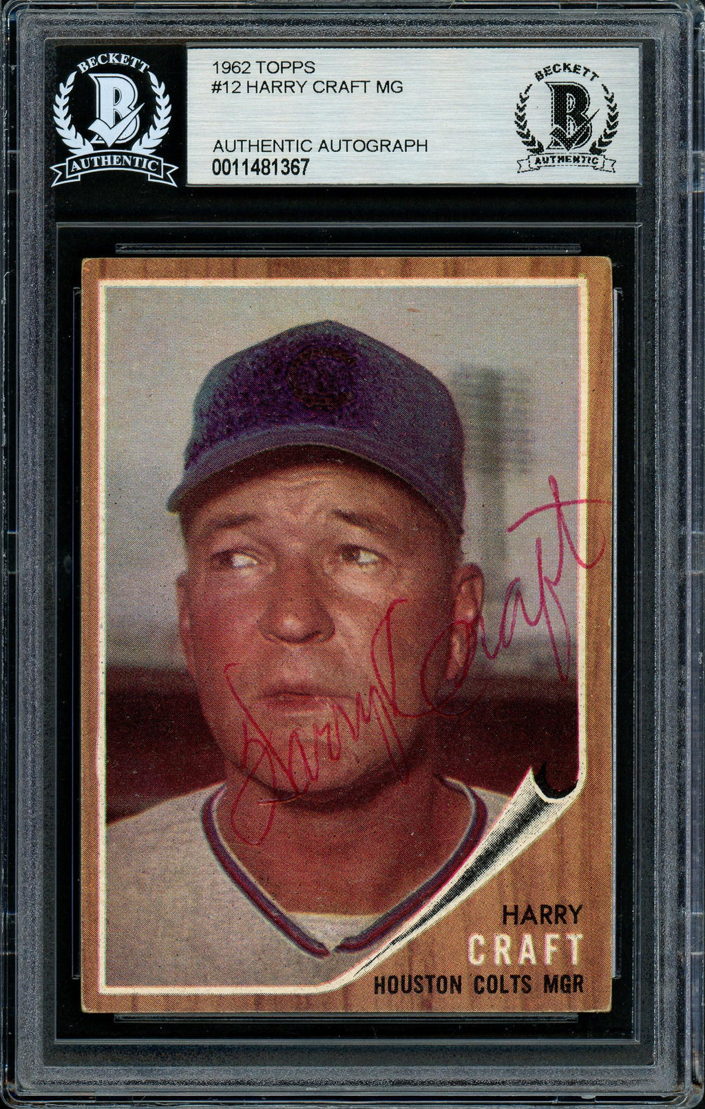 Harry Craft Autographed 1962 Topps Card #12 Houston Colt .45's Beckett BAS #11481367