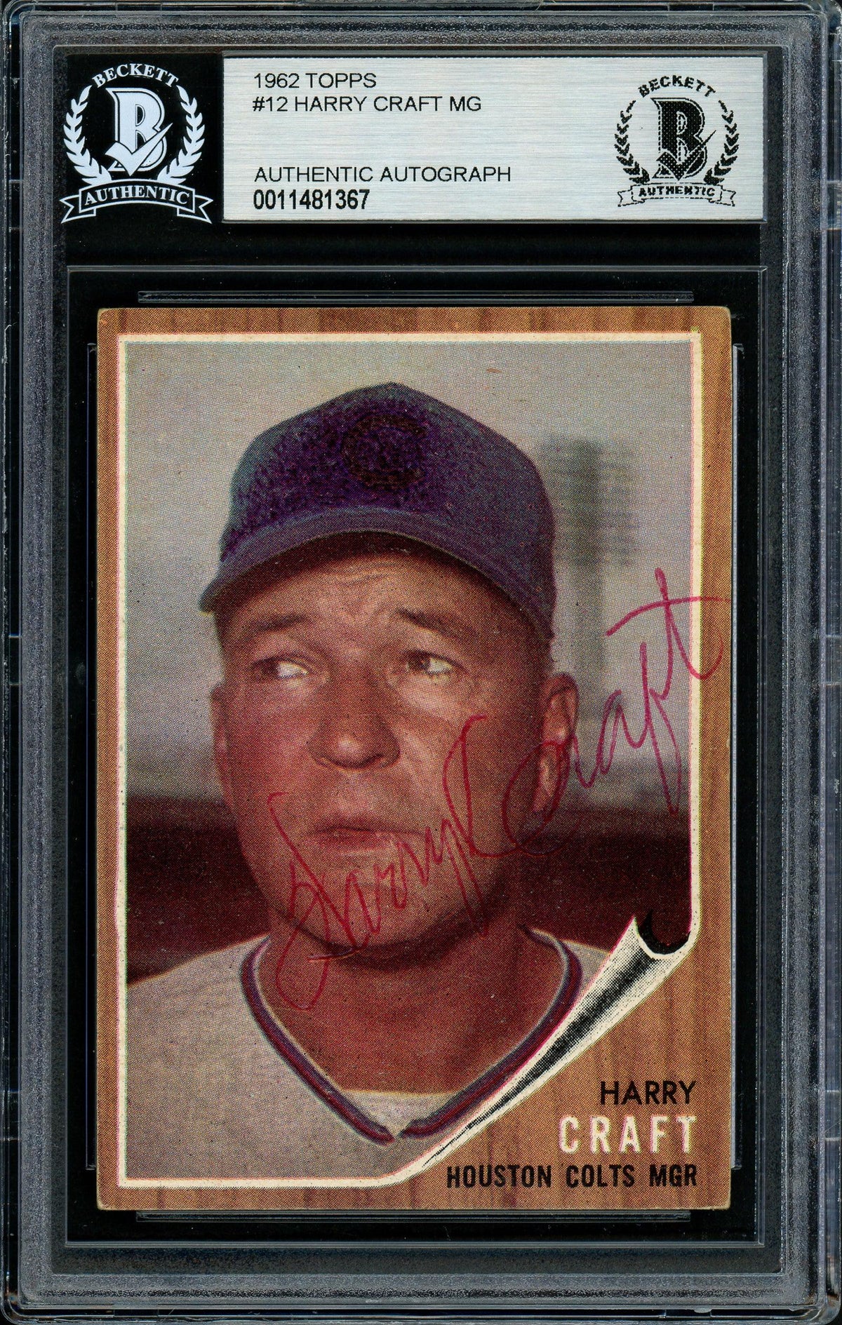 Harry Craft Autographed 1962 Topps Card #12 Houston Colt .45's Beckett BAS #11481367