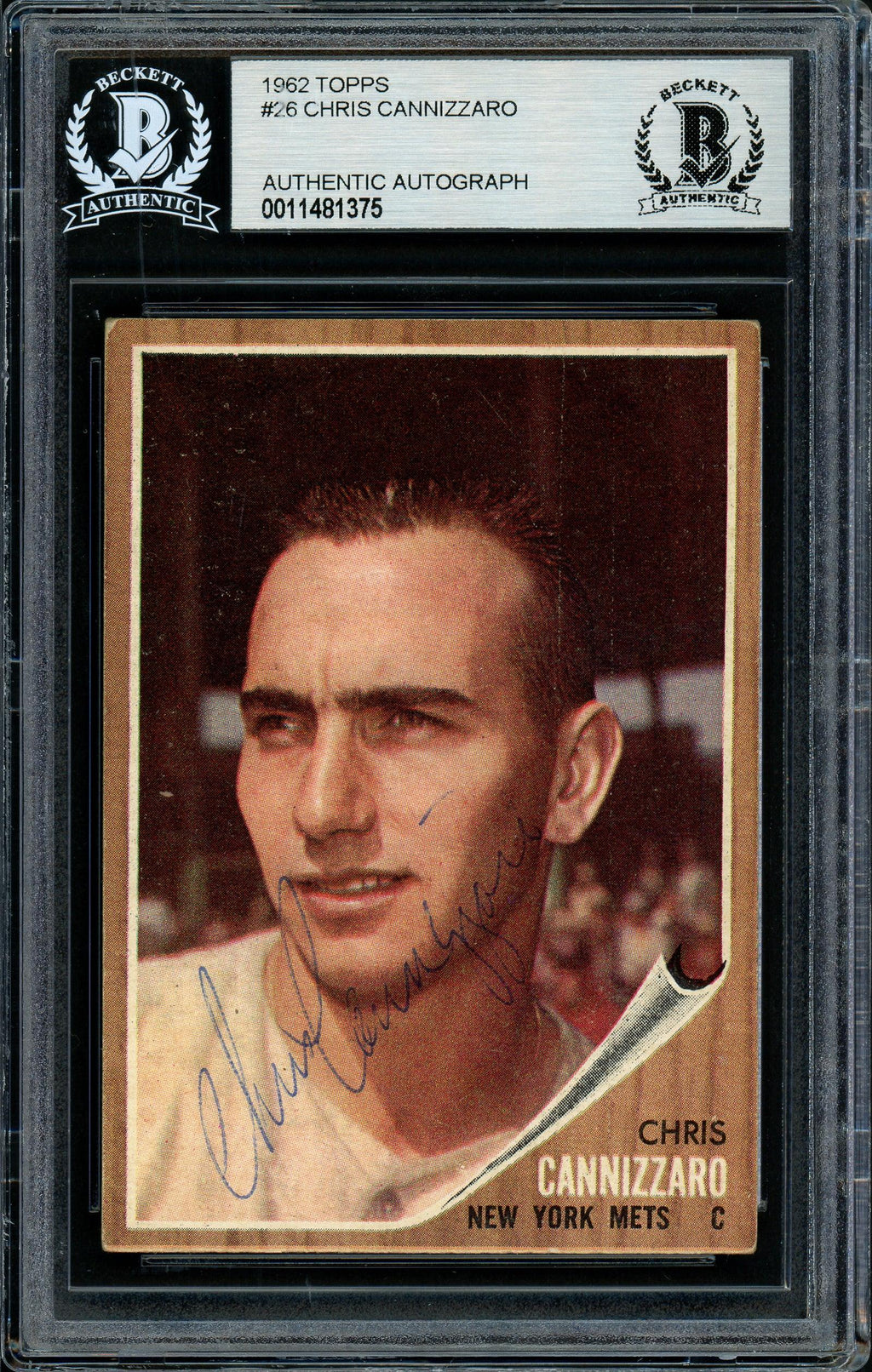 Chris Cannizzaro Autographed 1962 Topps Card #26 New York Mets Beckett BAS #11481375