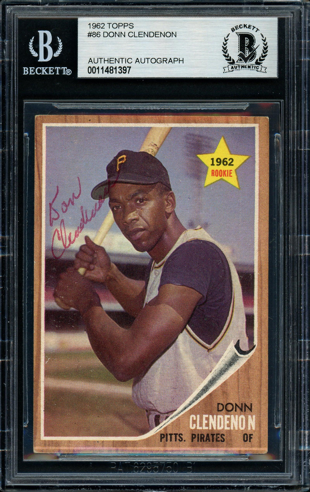 Donn Clendenon Autographed 1962 Topps Rookie Card #86 Pittsburgh Pirates Beckett BAS #11481397