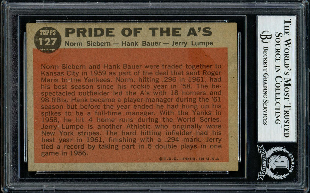 Norm Seibern & Jerry Lumpe Autographed 1962 Topps Card #127 Kansas City A's Pride Of The A's Beckett BAS #11481409