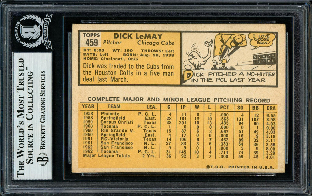 Dick LeMay Autographed 1963 Topps Card #459 Chicago Cubs Beckett BAS #11481917