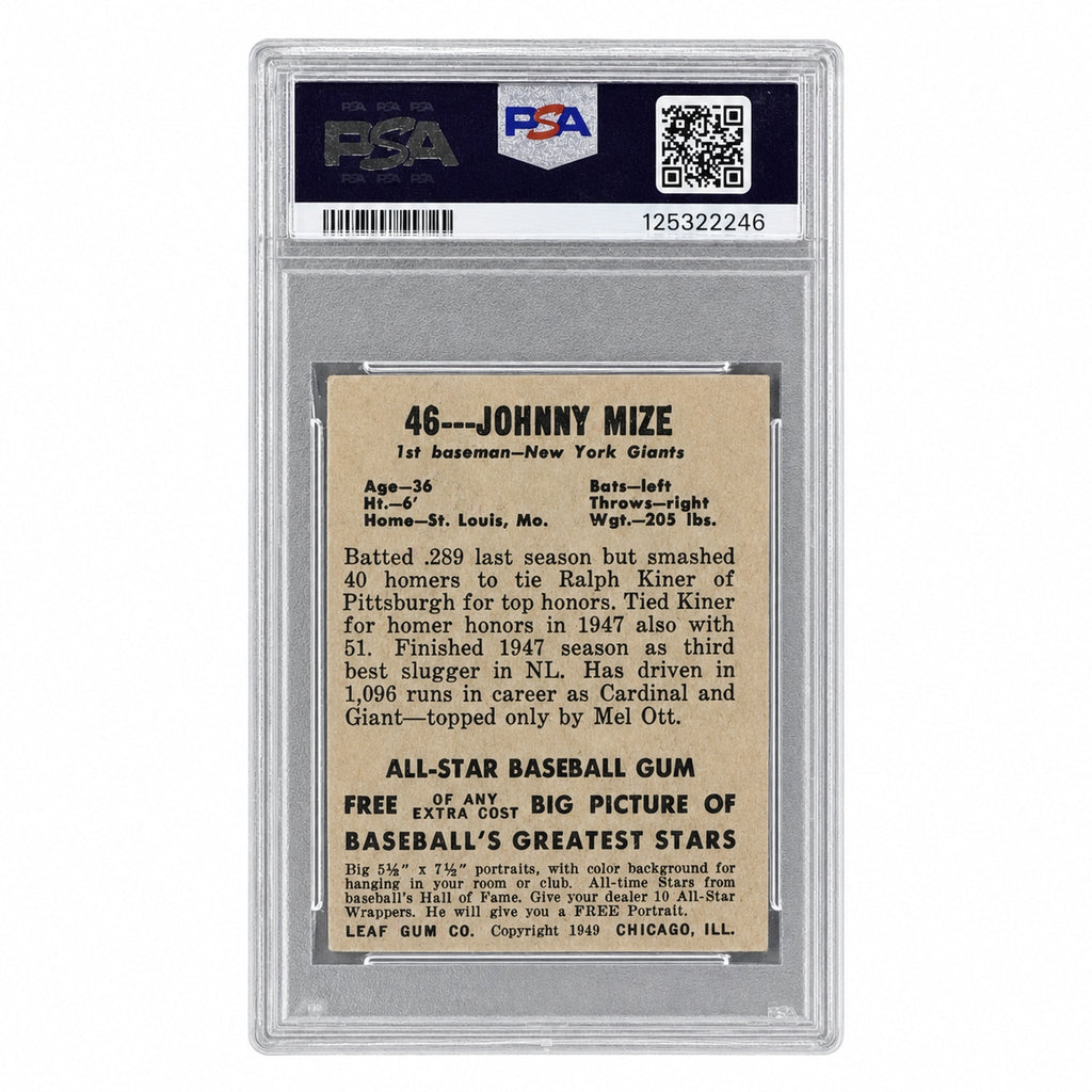 1949 Leaf Johnny Mize #46 PSA 3
