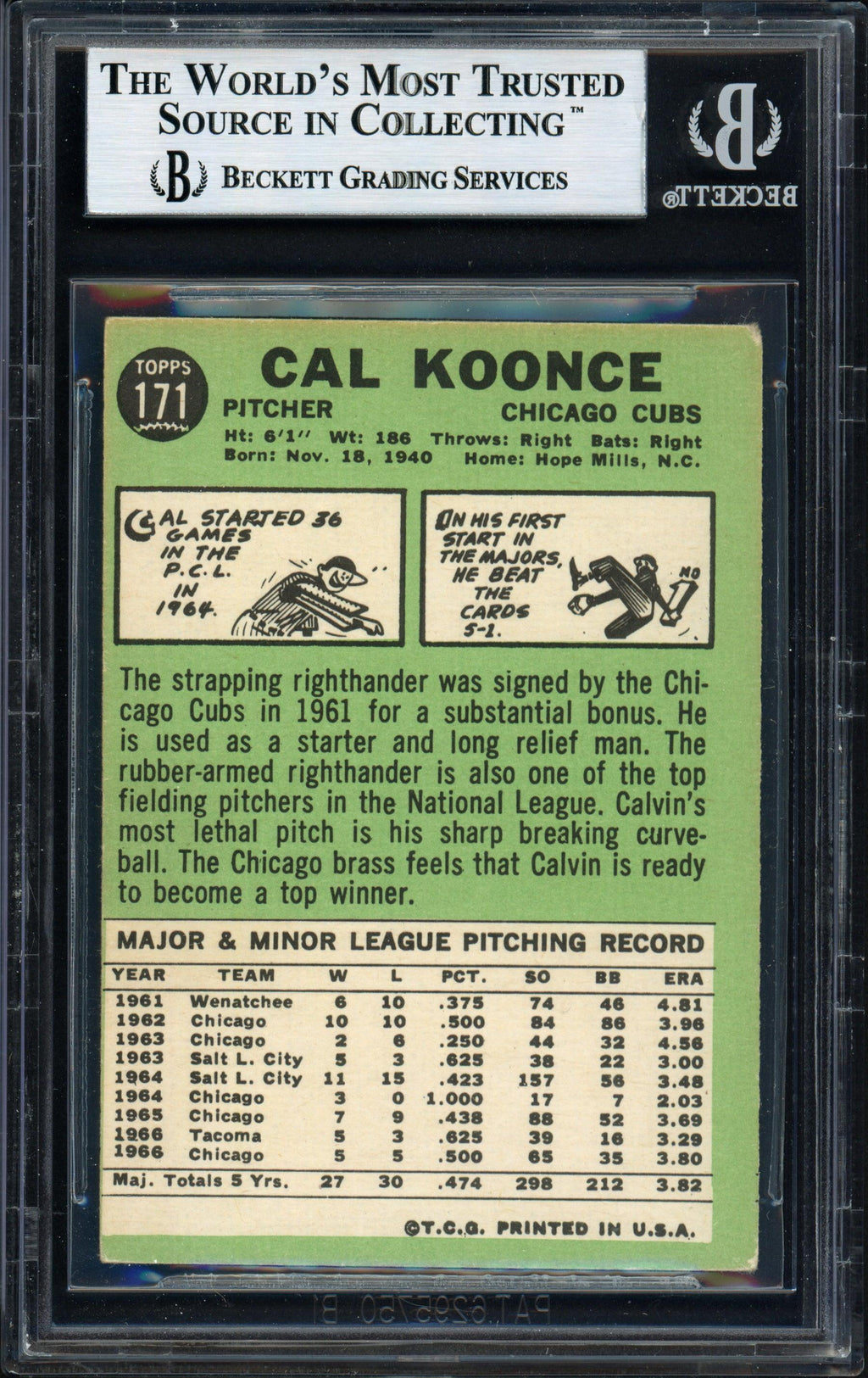 Cal Koonce Autographed 1967 Topps Card #171 Chicago Cubs Beckett BAS #12057135