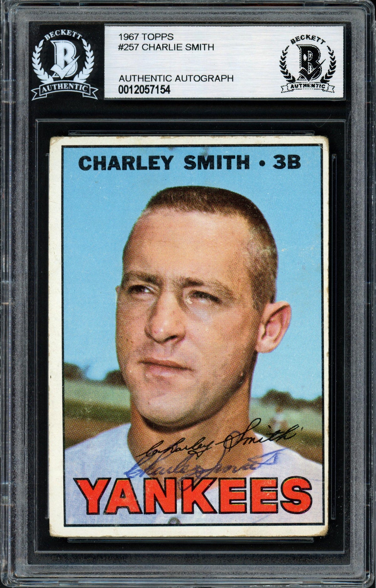 Charlie Smith Autographed 1967 Topps Card #257 New York Yankees Beckett BAS #12057154