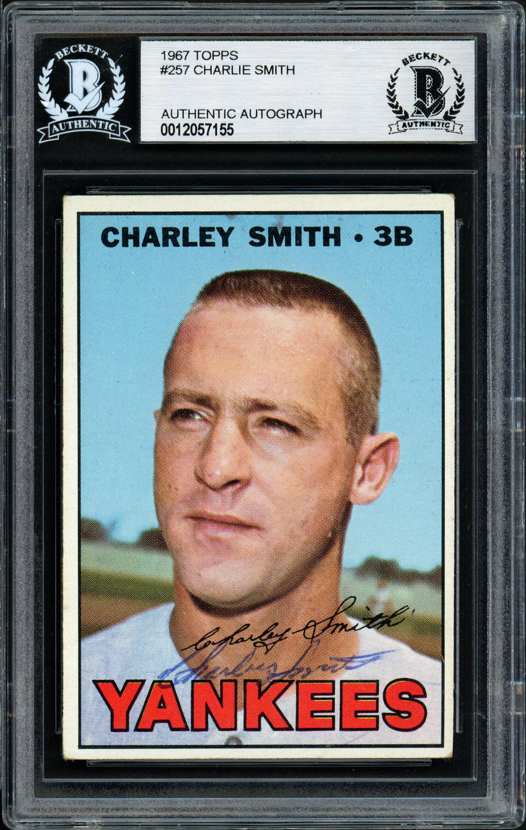 Charlie Smith Autographed 1967 Topps Card #257 New York Yankees Beckett BAS #12057155