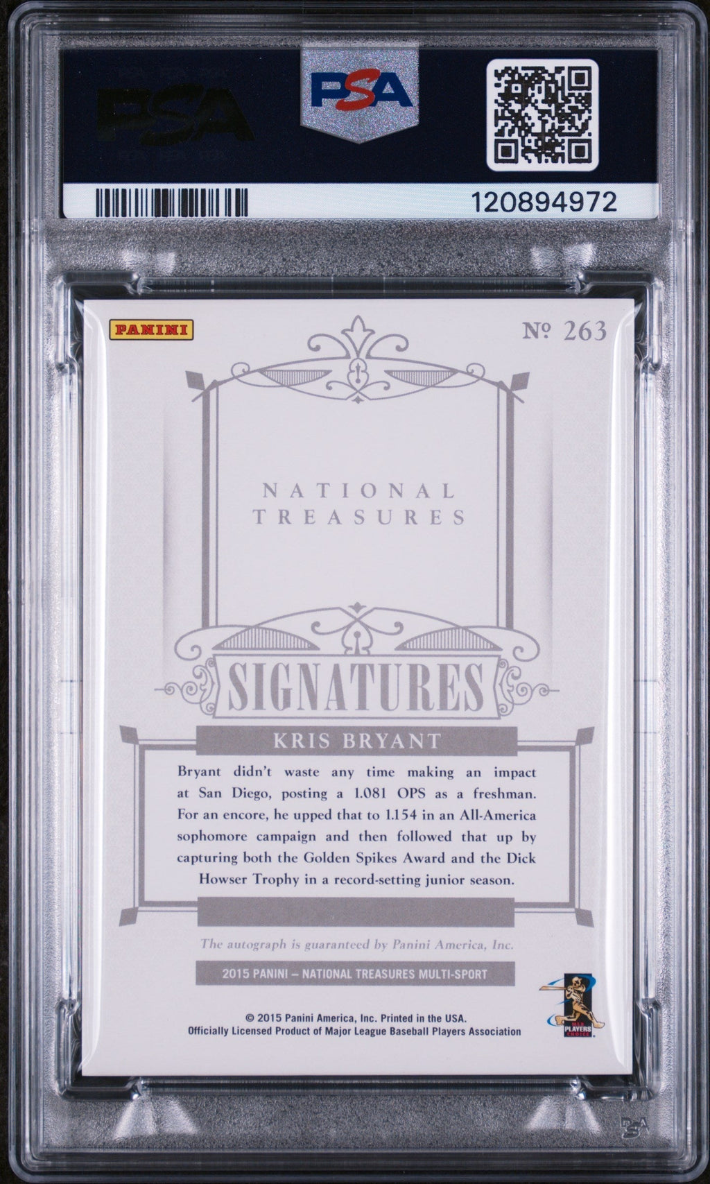 2015 National Treasures #263 Kris Bryant Signatures /99 PSA 10 120894972