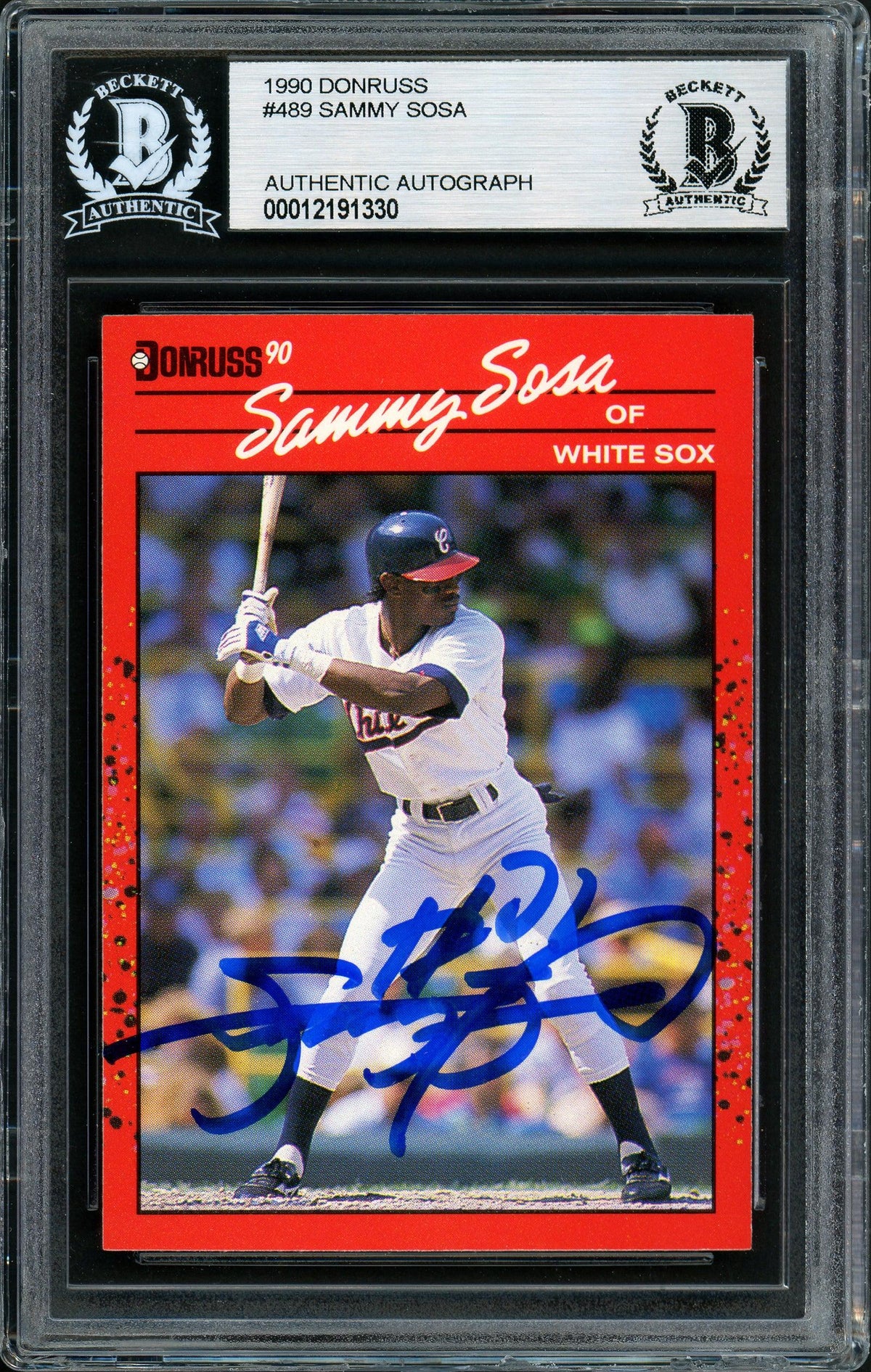Sammy Sosa Autographed 1990 Donruss Rookie Card #489 Chicago White Sox Beckett BAS Stock #177671