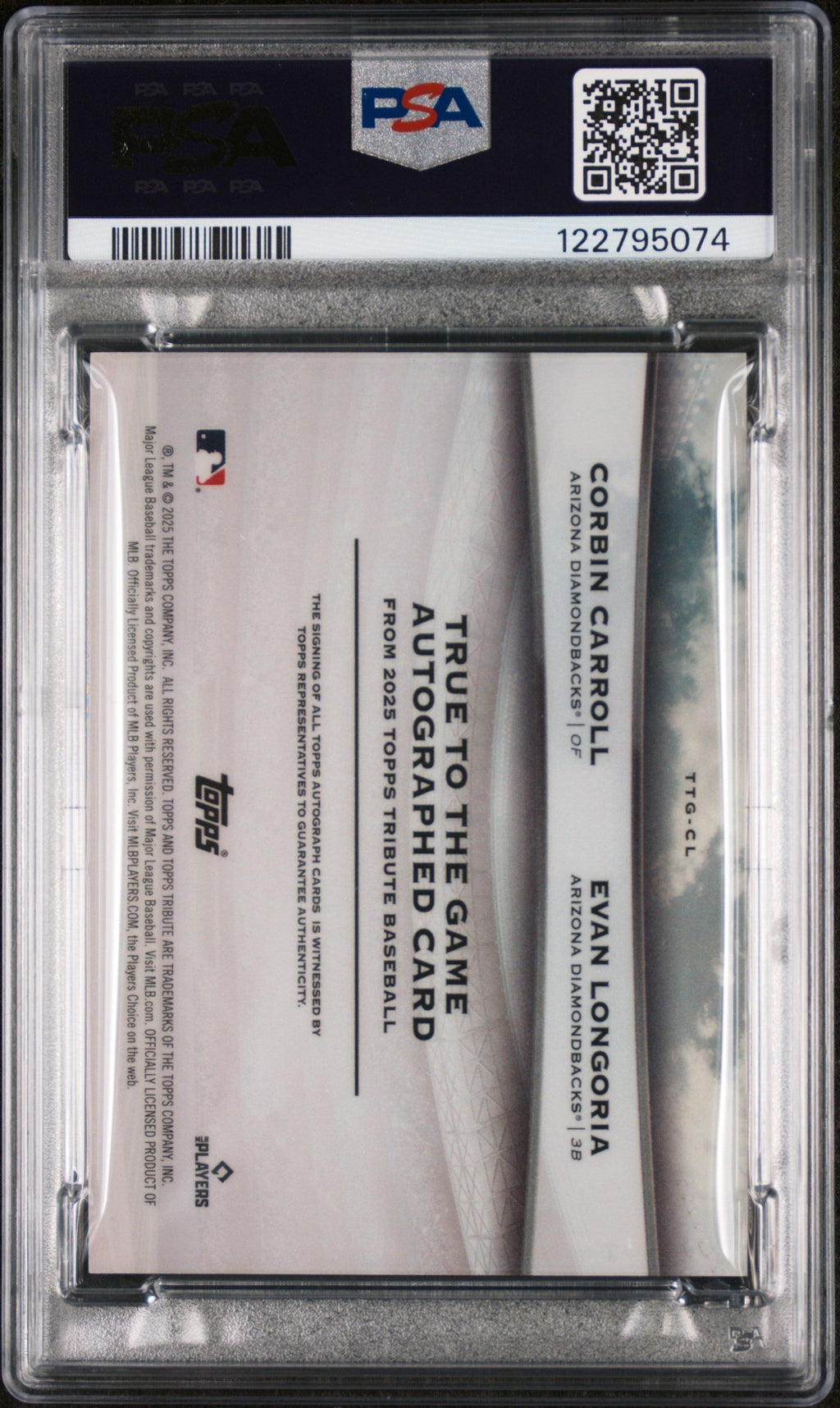2025 Topps Tribute True to the Game Red Carroll/Longoria #TTGCL Auto /10 PSA 10