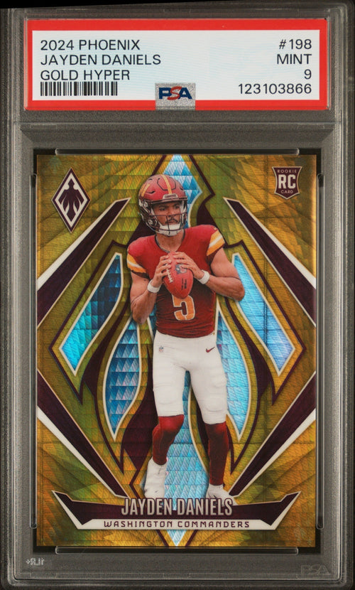 2024 Panini Phoenix Gold Hyper Jayden Daniels #198 /10 PSA 9 – front