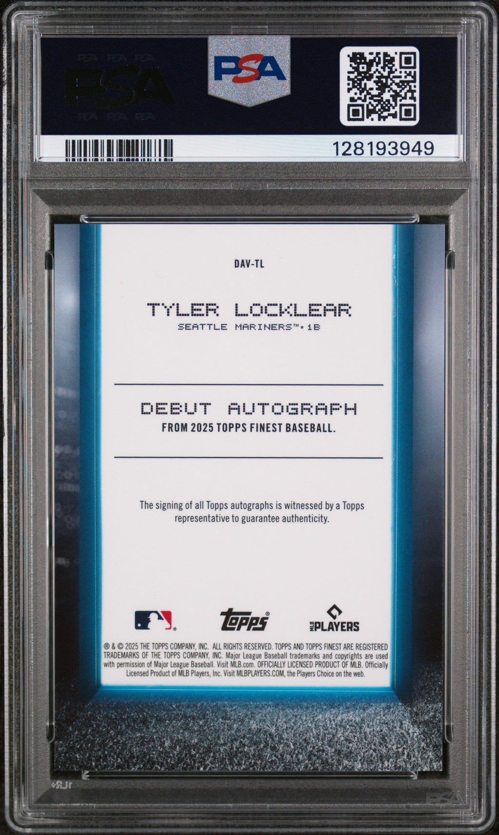 2025 Topps Finest Debut Autographs Red Refractor Tyler Locklear #DAVTL /5 PSA 9