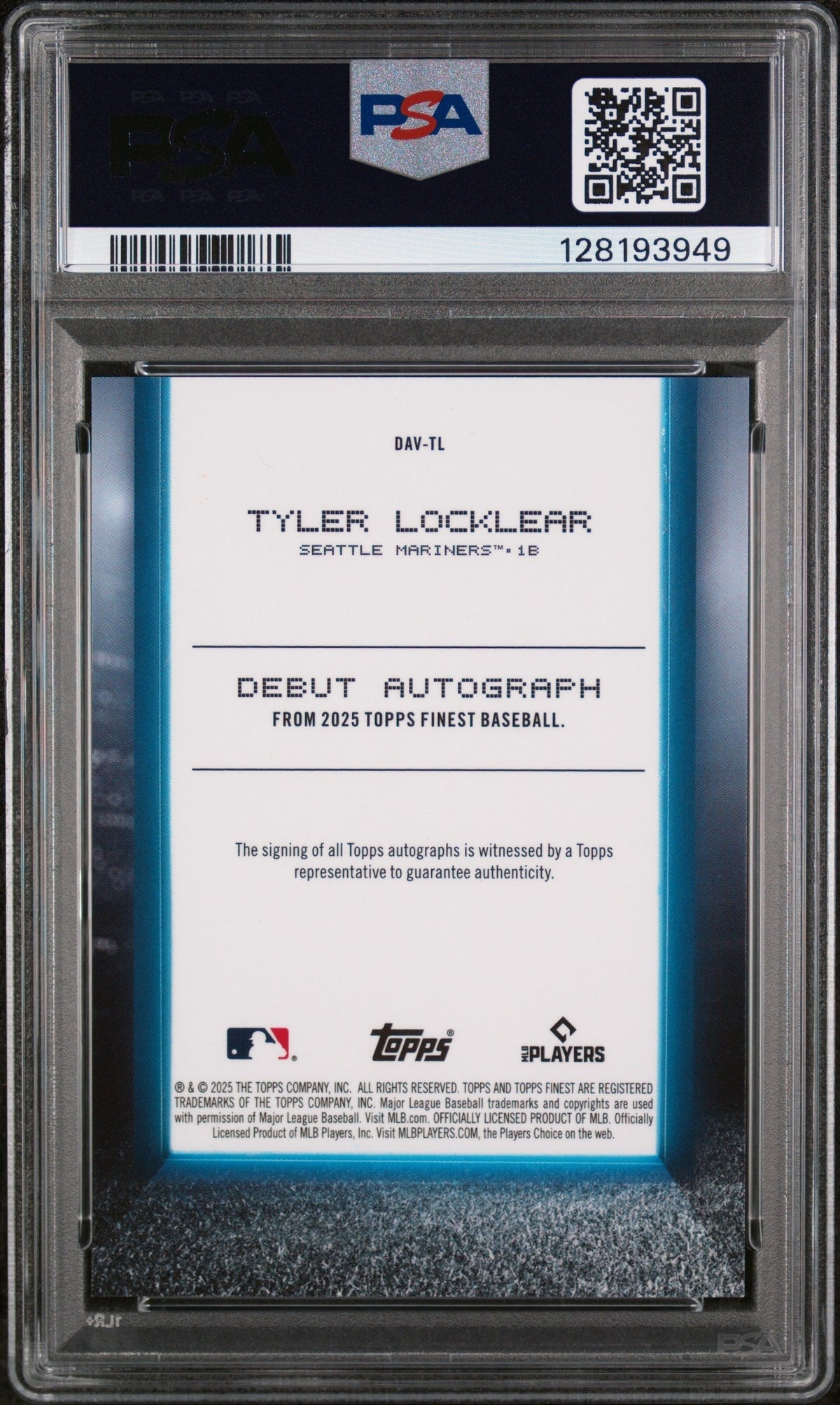 2025 Topps Finest Debut Autographs Red Refractor Tyler Locklear #DAVTL /5 PSA 9
