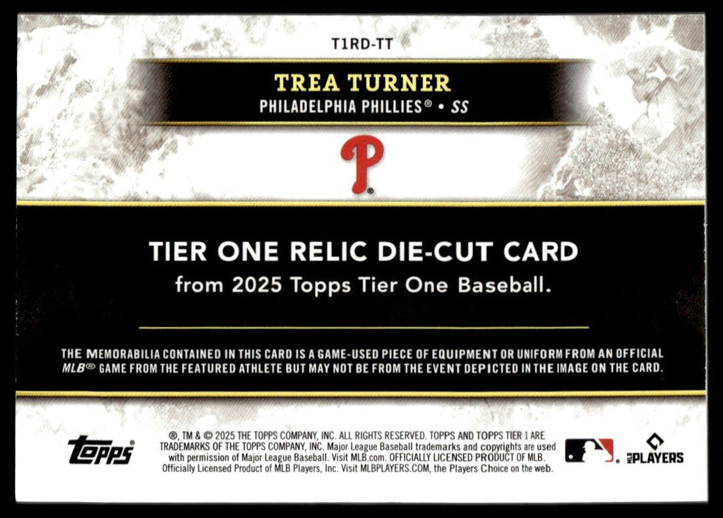 2025 Tier One Trea Turner Game-Used Triple Patch Relic Die-Cut 1/1