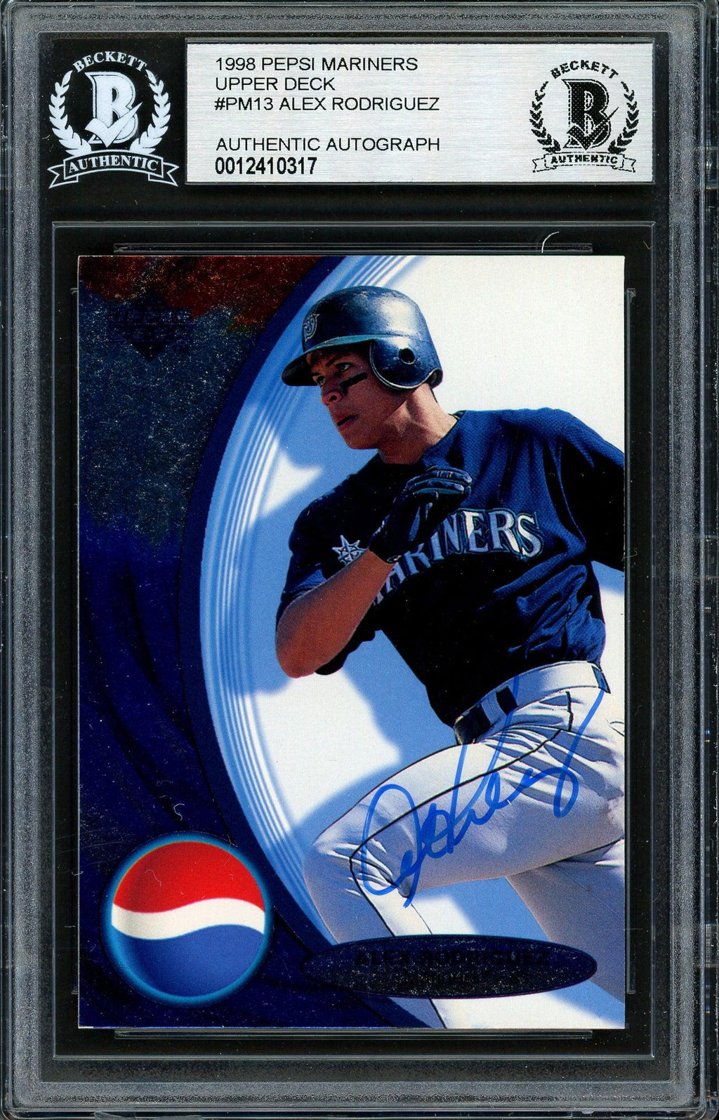 Alex Rodriguez Autographed 1998 Upper Deck Pepsi Foil Card #PM13 Seattle Mariners Beckett BAS #12410317
