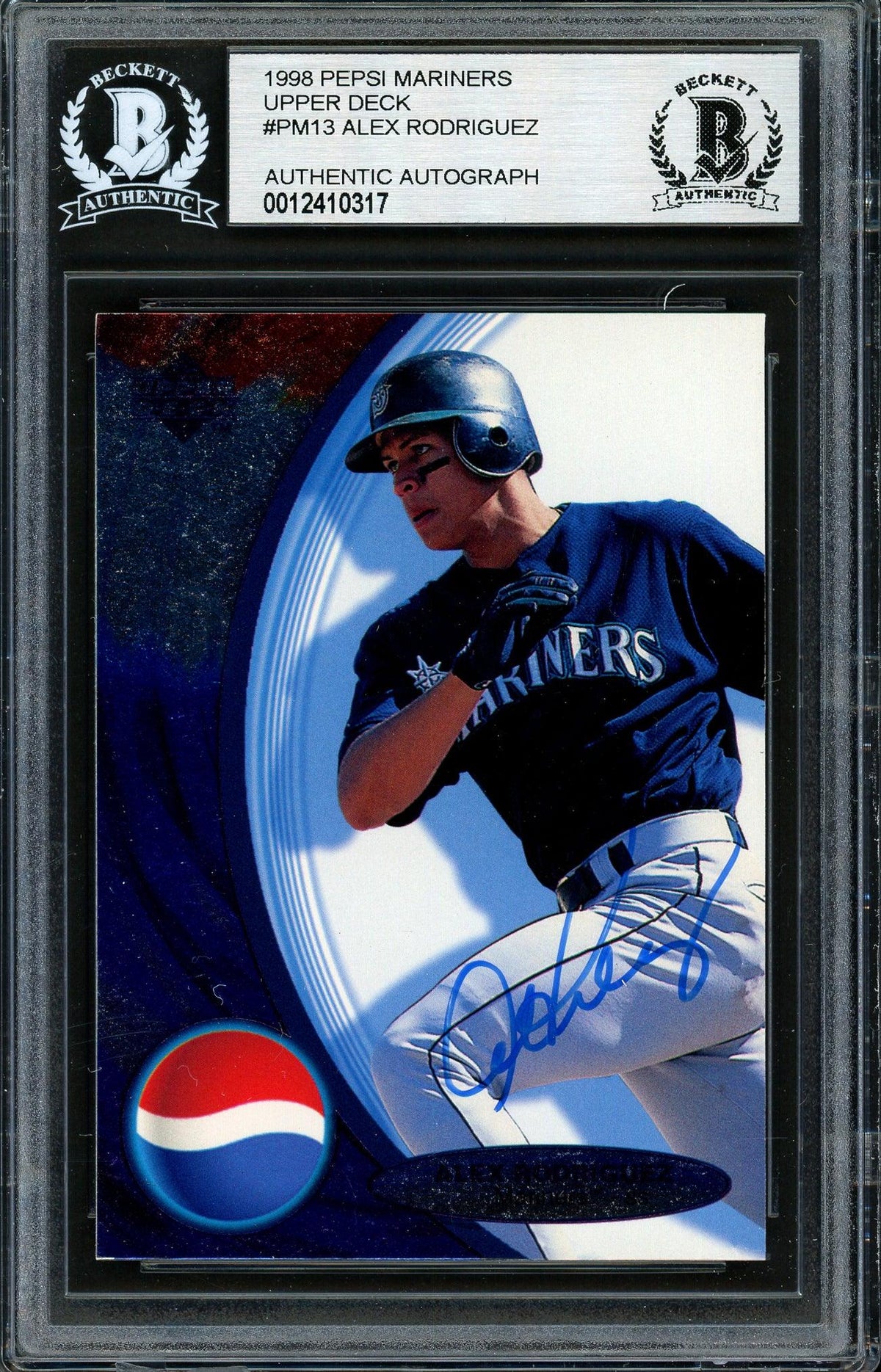 Alex Rodriguez Autographed 1998 Upper Deck Pepsi Foil Card #PM13 Seattle Mariners Beckett BAS #12410317