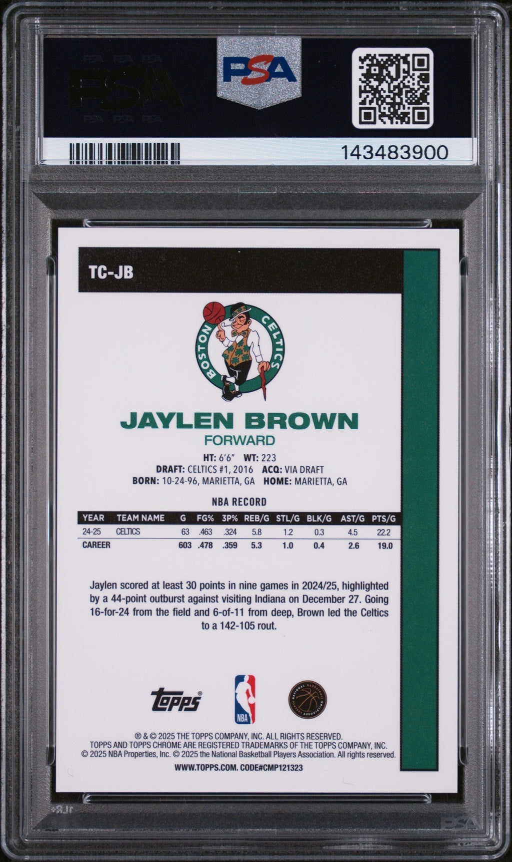 2025 Topps Silver Pack 1980-81 Topps Chrome Basketball Orange Jaylen Brown #TC-JB /25 PSA 10