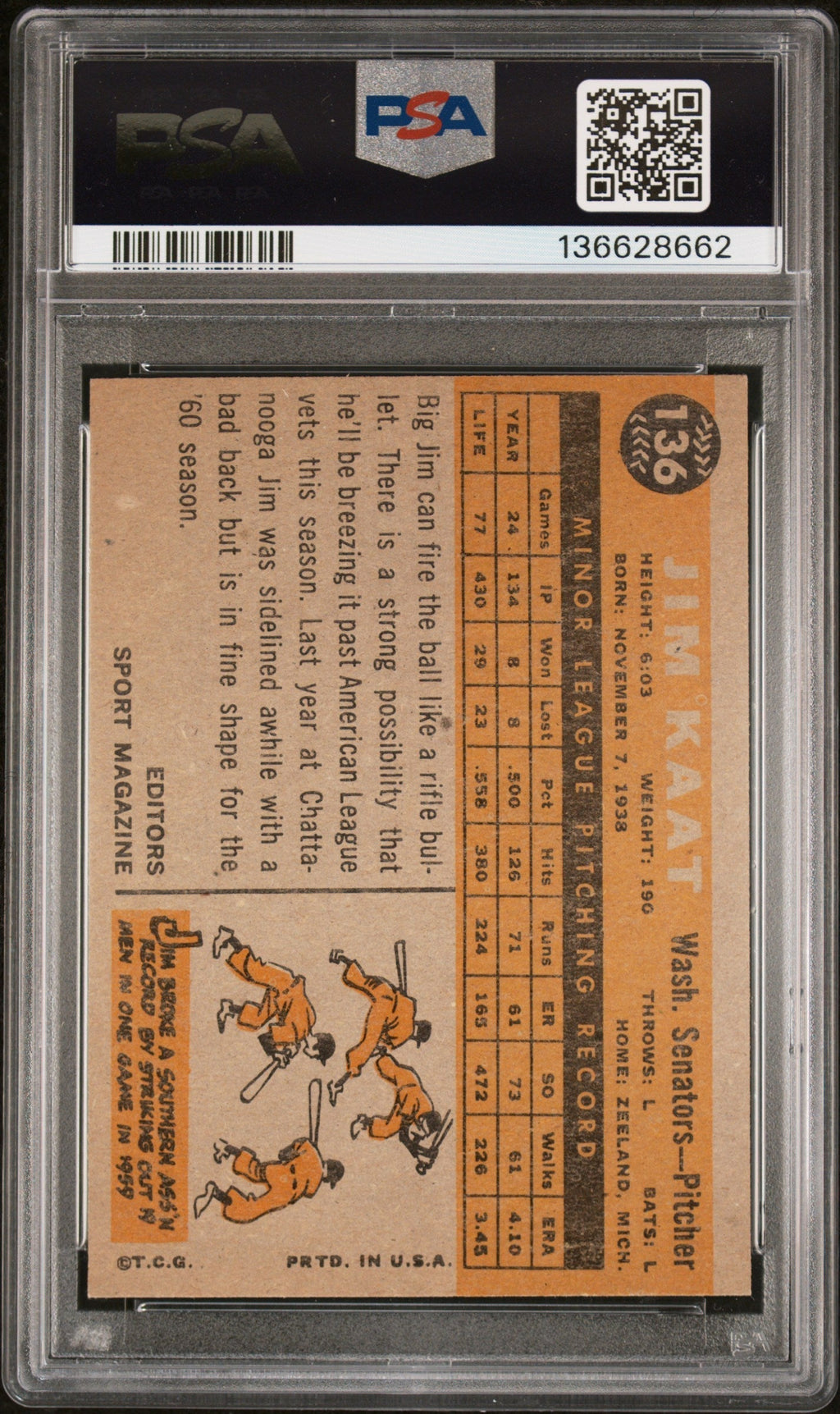1960 Topps Jim Kaat #136 PSA 6