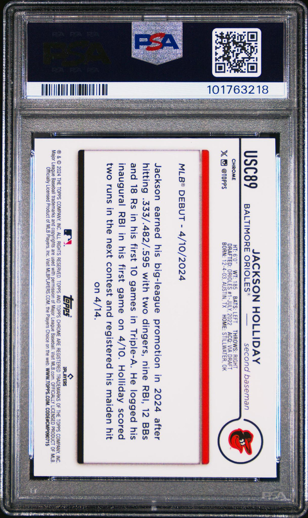 2024 Topps Chrome Update Aqua/Blue Lava Lamp Jackson Holliday #USC89 /175 PSA 10