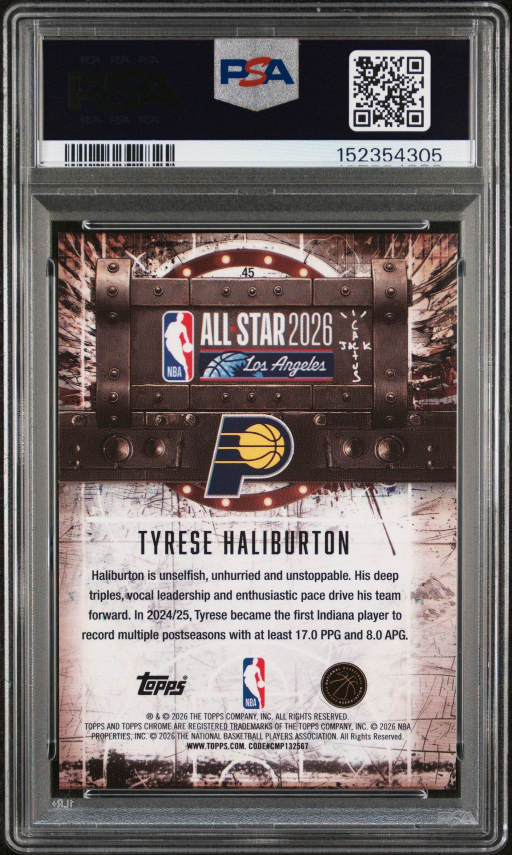 2025 Topps Chrome Cactus Jack X NBA All-Star Game Red Refractor Tyrese Haliburton #45 PSA 9