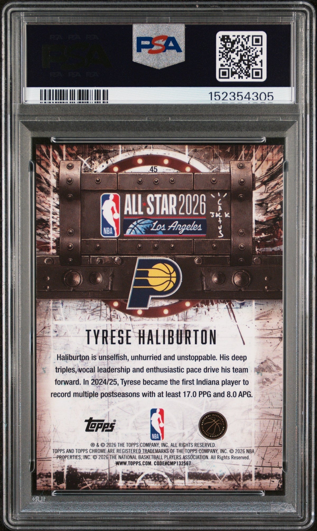 2025 Topps Chrome Cactus Jack X NBA All-Star Game Red Refractor Tyrese Haliburton #45 PSA 9