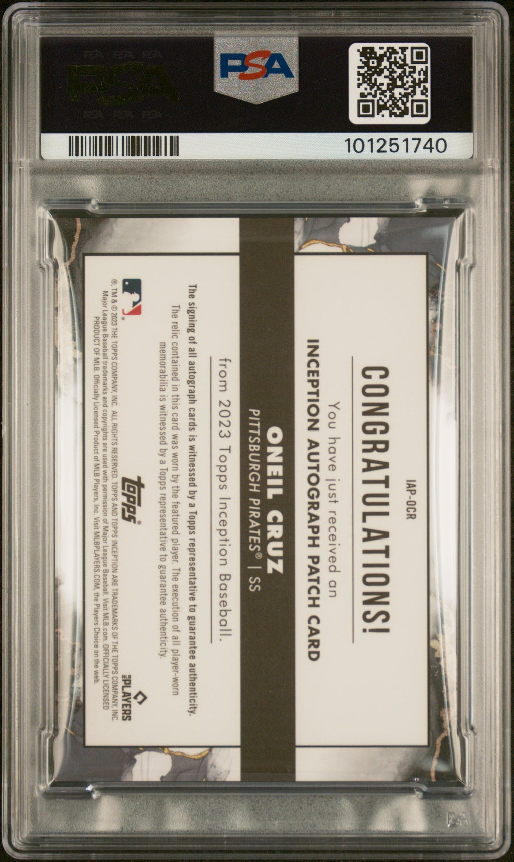 2023 Topps Inception Inception Autograph Patch Green Oneil Cruz #IAPOCR /99 PSA 9