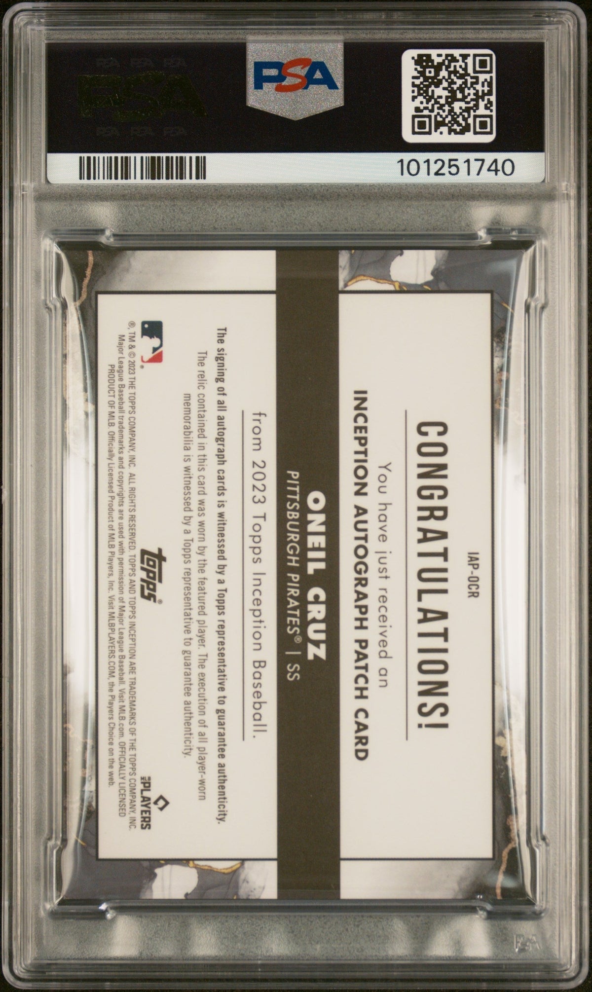 2023 Topps Inception Inception Autograph Patch Green Oneil Cruz #IAPOCR /99 PSA 9