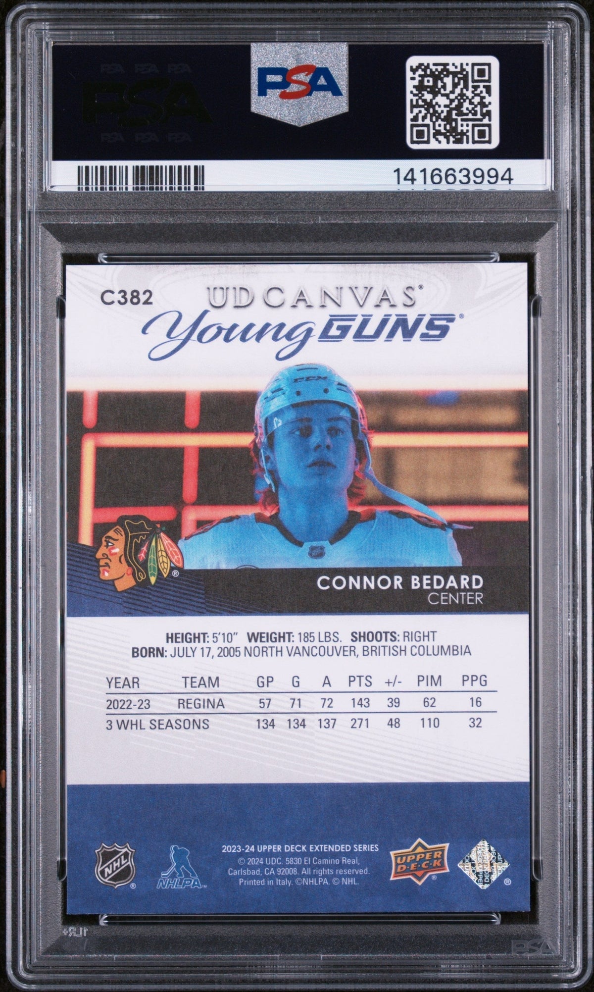 2023 Upper Deck UD Canvas Connor Bedard #C382 PSA 9