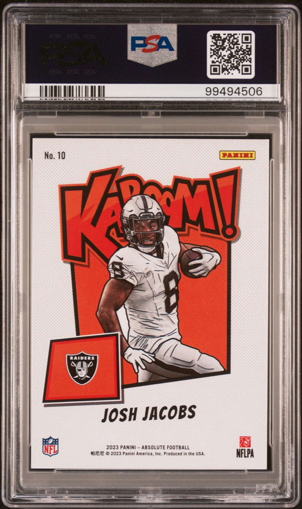 2023 Panini Absolute Kaboom! Horizontal Josh Jacobs #10 PSA 9