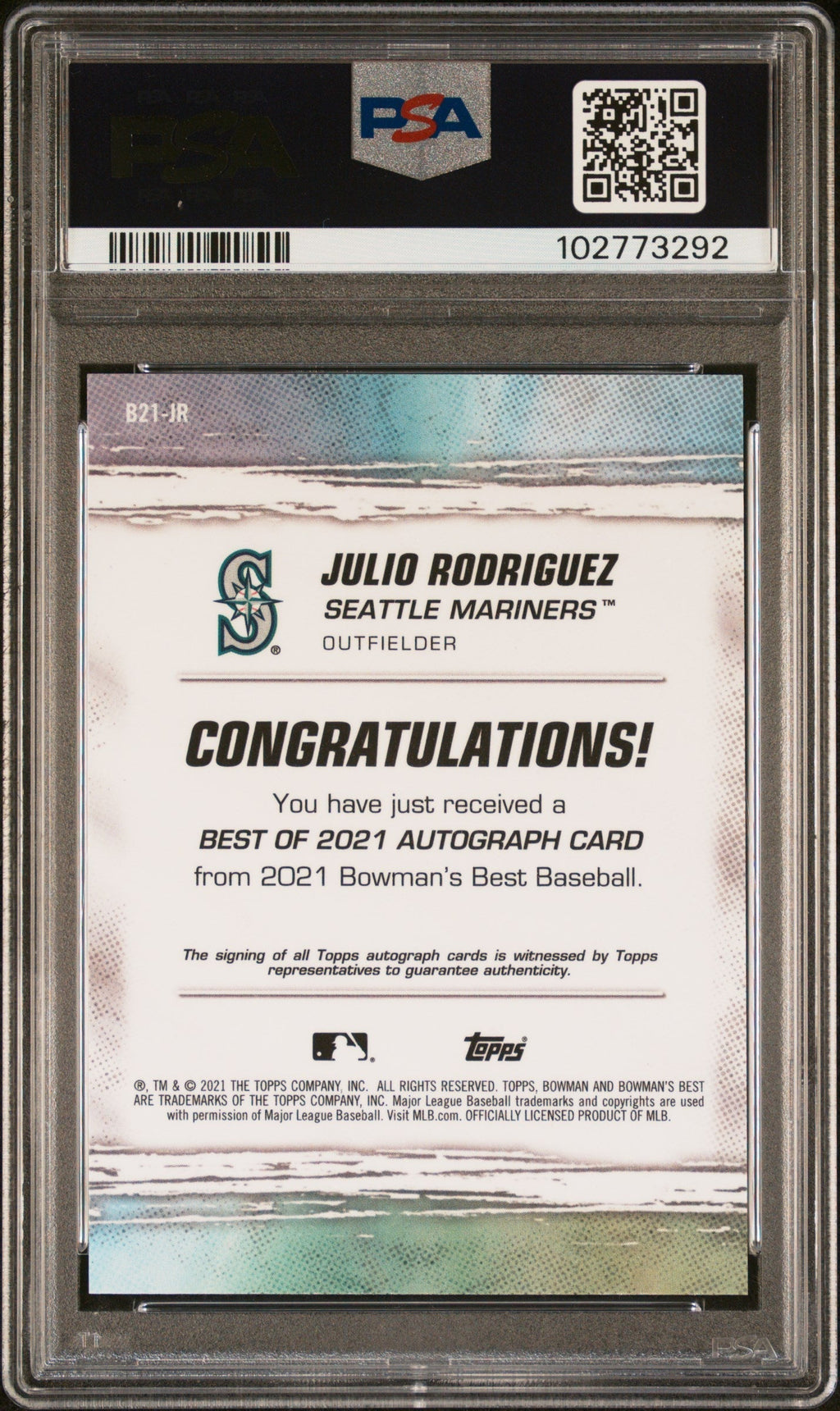 2021 Bowman's Best Best of '21 Autograph Julio Rodriguez #B21JR PSA 10