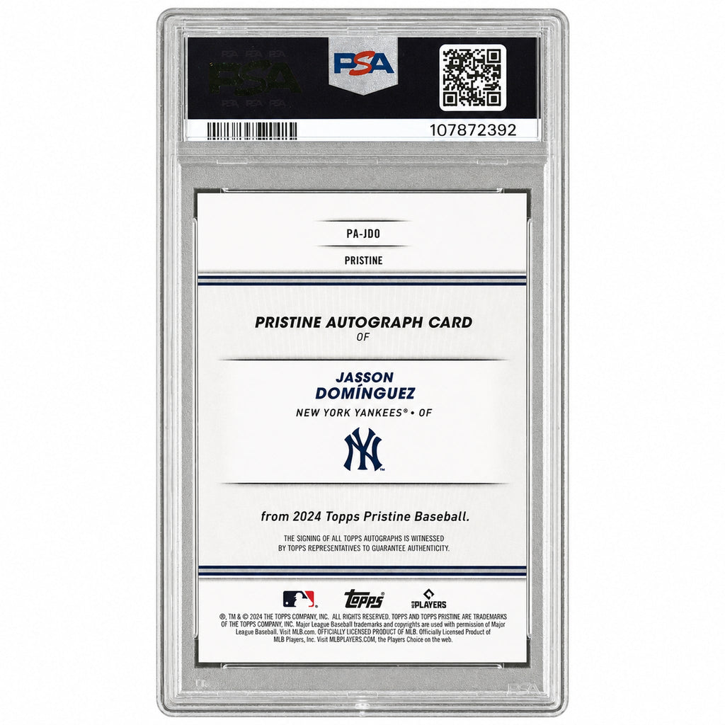 2024 Topps Pristine Pristine Autographs Autograph-Orange Pristine Jasson Dominguez #PAJDO /25 PSA 8