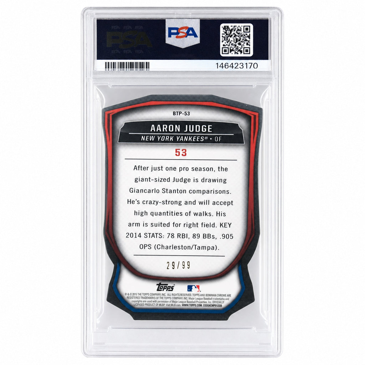 2015 Bowman Scout's Top 100 Die-Cut Aaron Judge #BTP53 /99 PSA 8